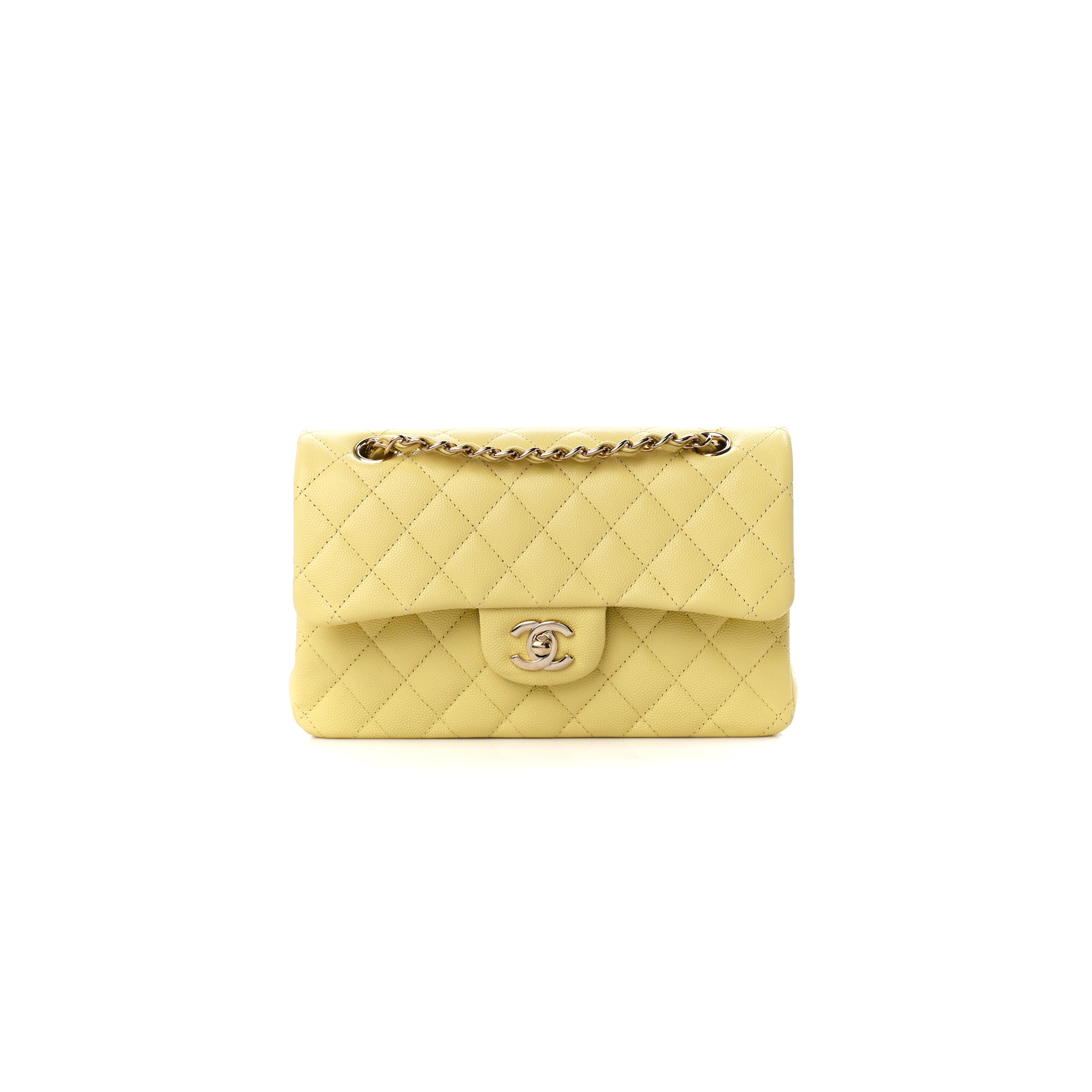 CHANEL CAVIAR QUILTED SMALL DOUBLE COVER YELLOW (23*14.5*6cm)
